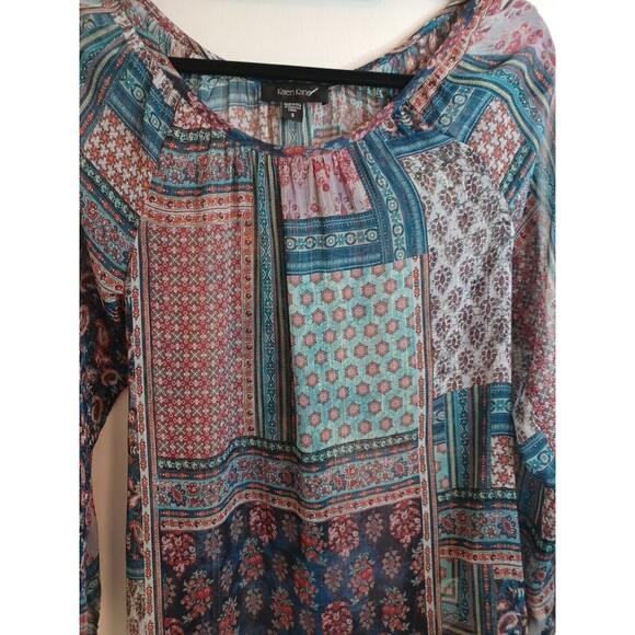 Karen Kane Blouse Size S Floral Patchwork Print Flowy Boho Lightweight Top - Picture 7 of 10